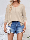 Lovelet Textured Round Neck Three-Quarter Sleeve Blouse 