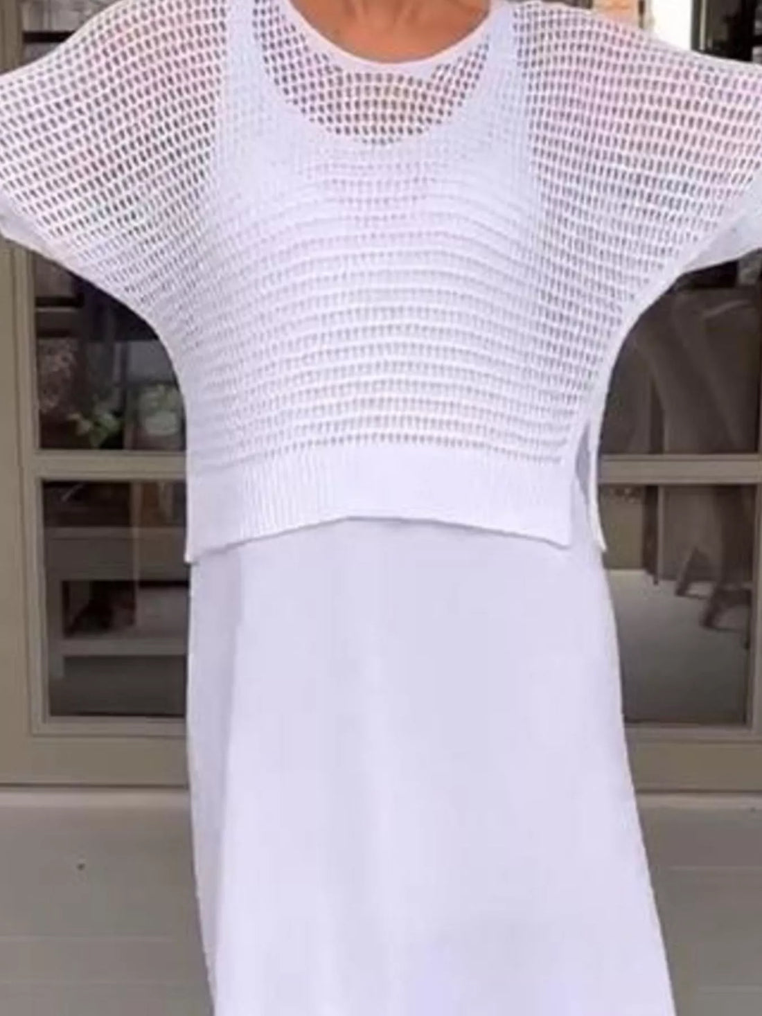 Full Size Openwork Knit Cover Up and Dress Set Plus Size Two Piece Dresses