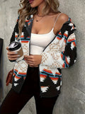 Geometric Zip Up Hooded Sherpa Jacket 