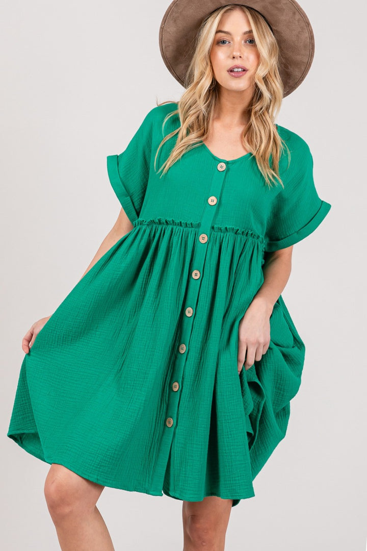 SAGE + FIG Full Size Button Up Short Sleeve Dress 