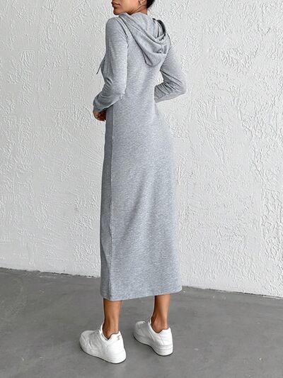 Drawstring Long Sleeve Hooded Midi Dress Dresses
