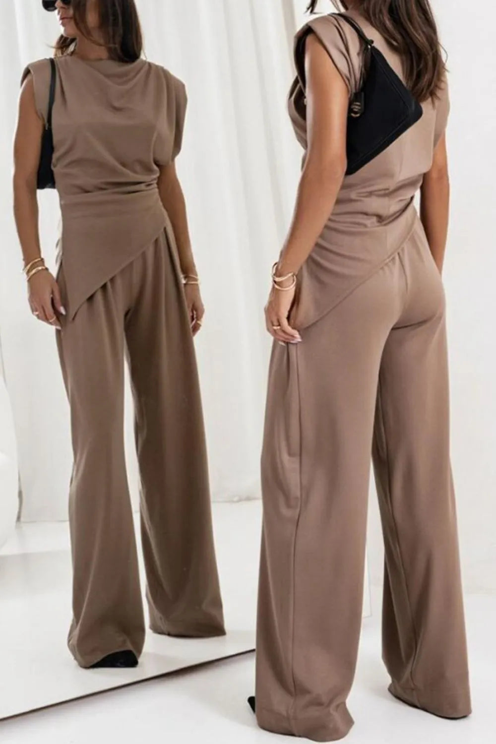 Round Neck Top and Pants Set Two Piece Dresses