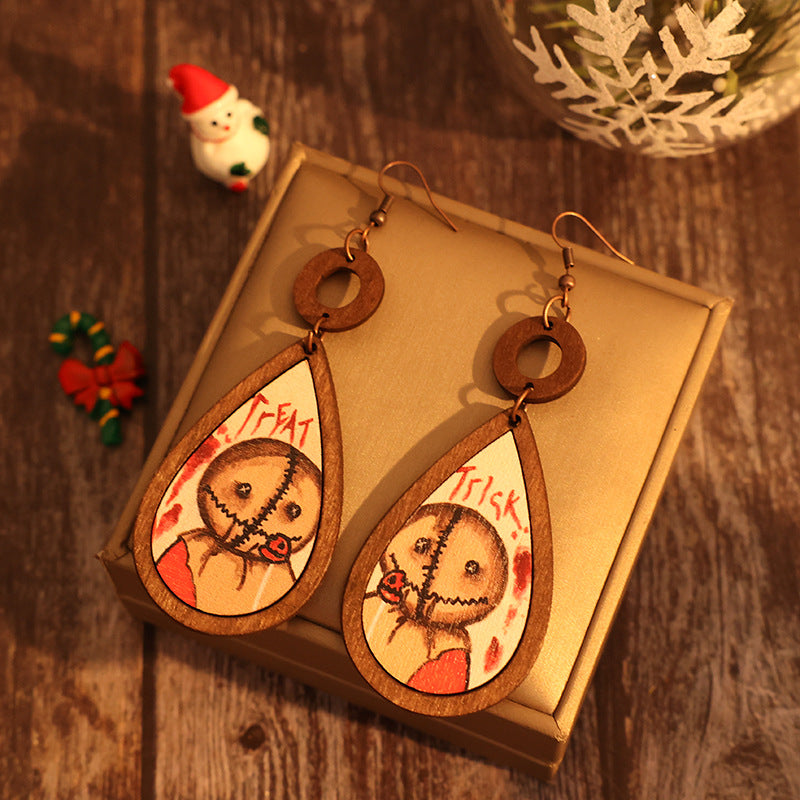 Wooden Teardrop Shape Earrings 