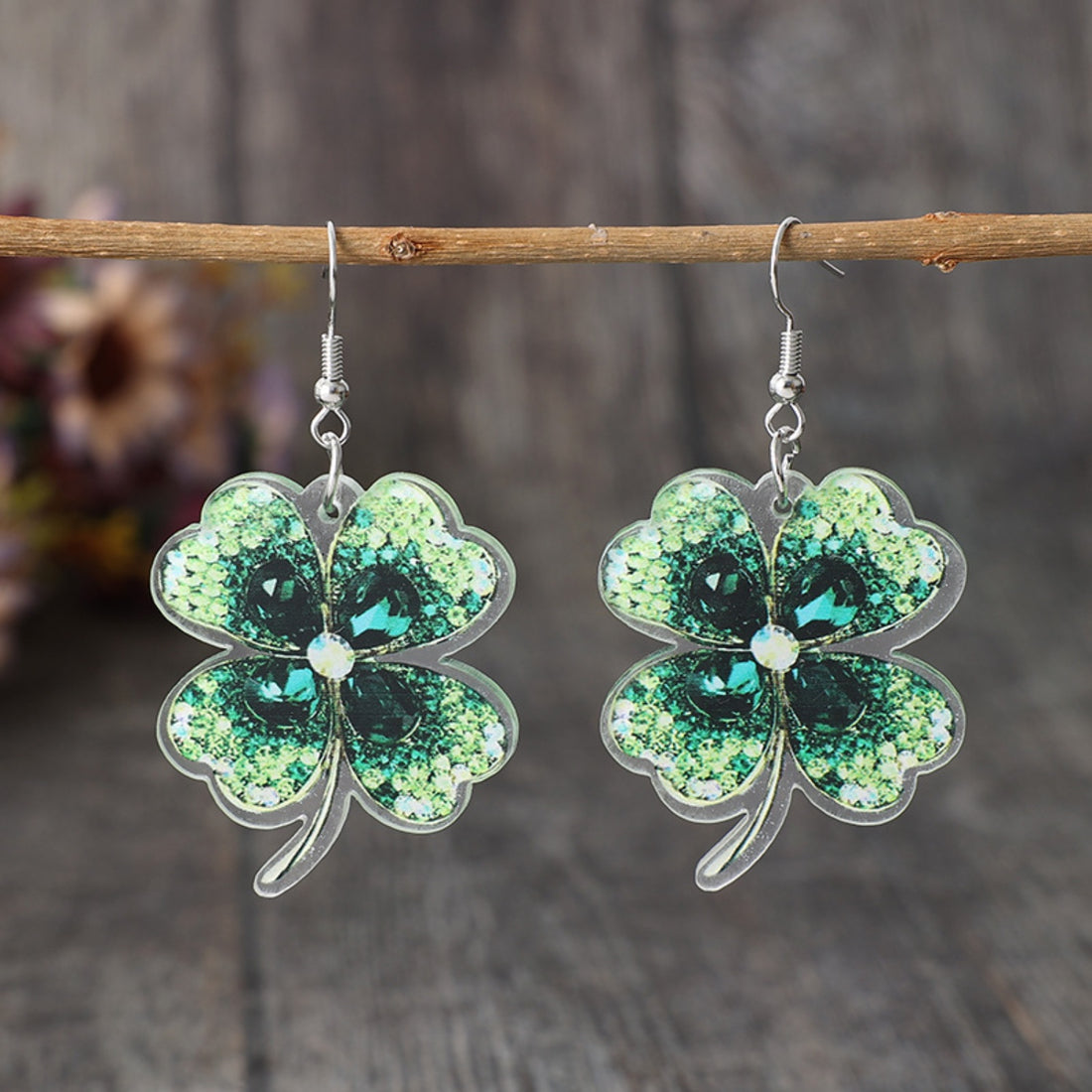 Lucky Clover Acrylic Dangle Earrings 