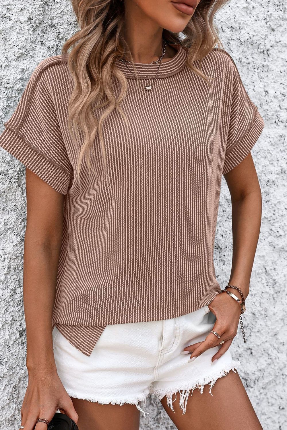 Mandy Striped Round Neck Short Sleeve T-Shirt 