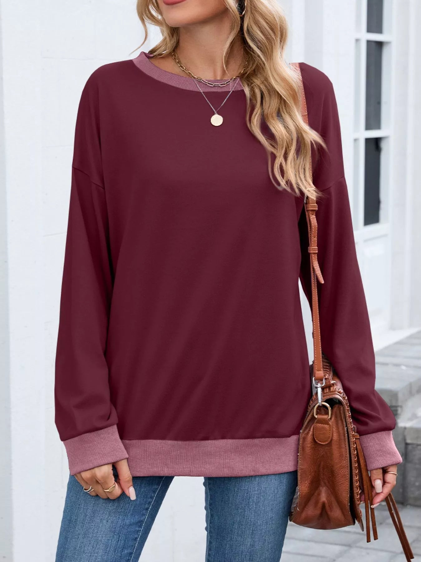 Contrast Trim Long Sleeve Sweatshirt 