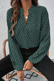 Khaki Geometric Print Notched Neck Puff Sleeve Blouse Tops/Blouses & Shirts