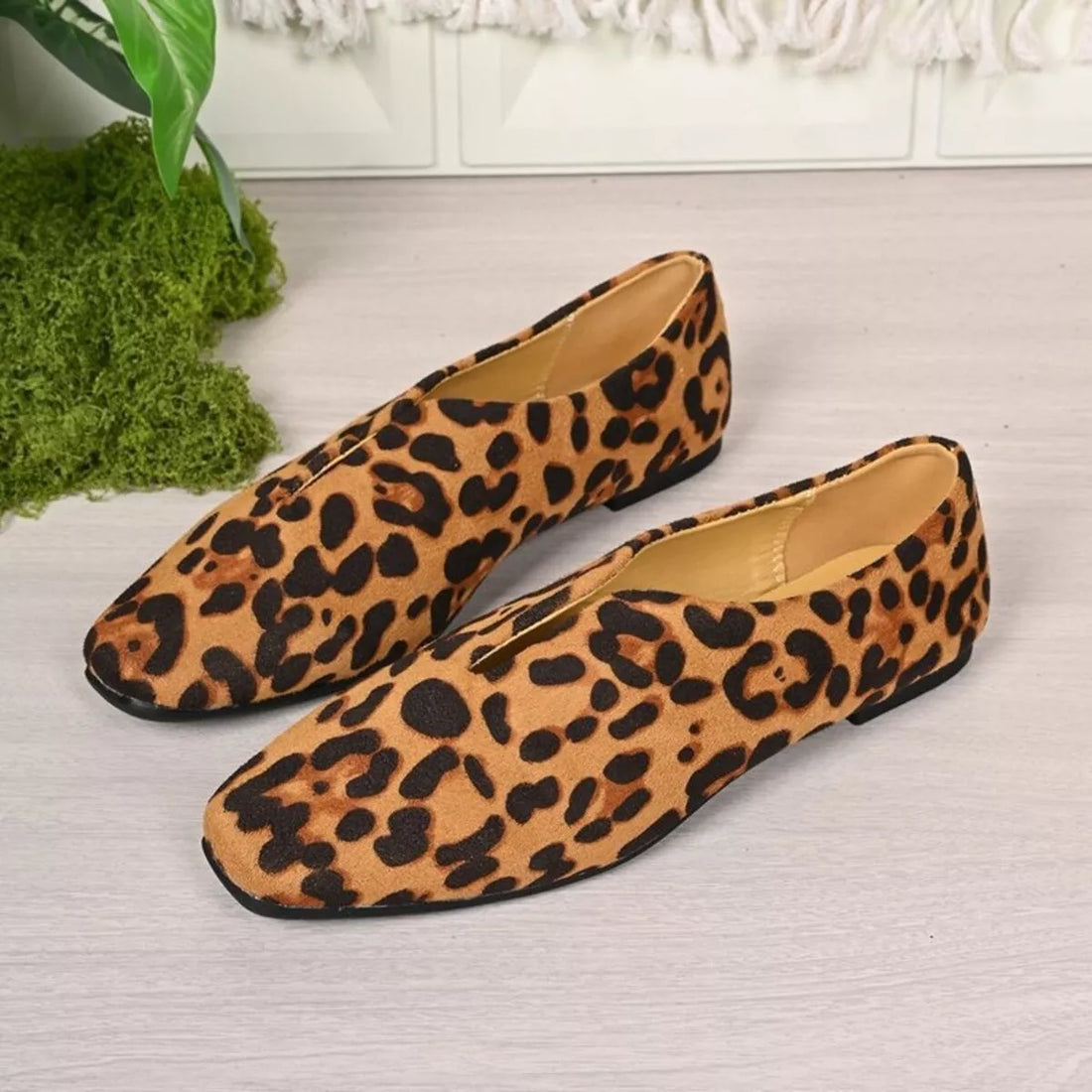 Leopard Square Toe Slip-Ons 