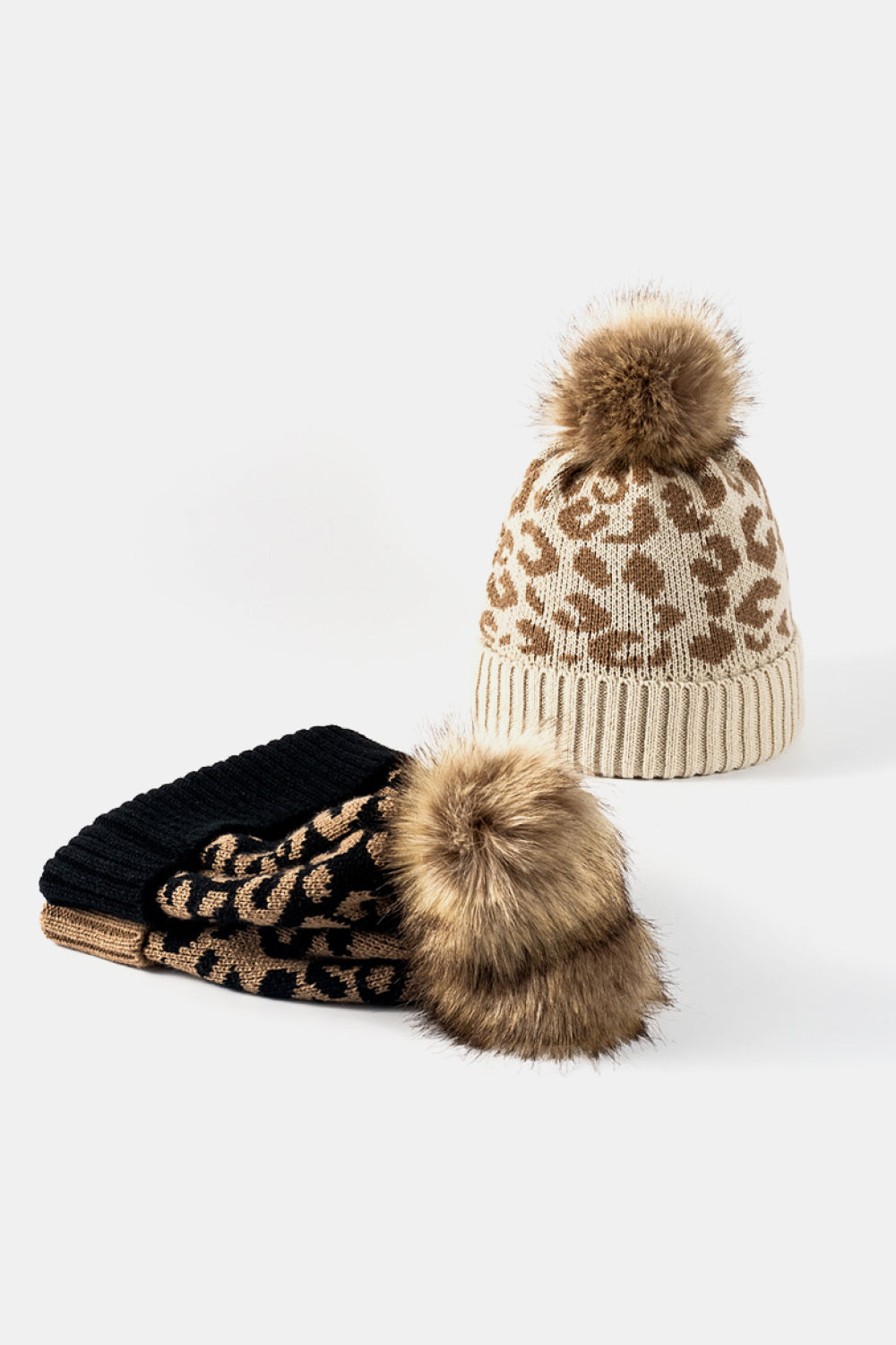 Leopard Pom-Pom Cuffed Beanie 