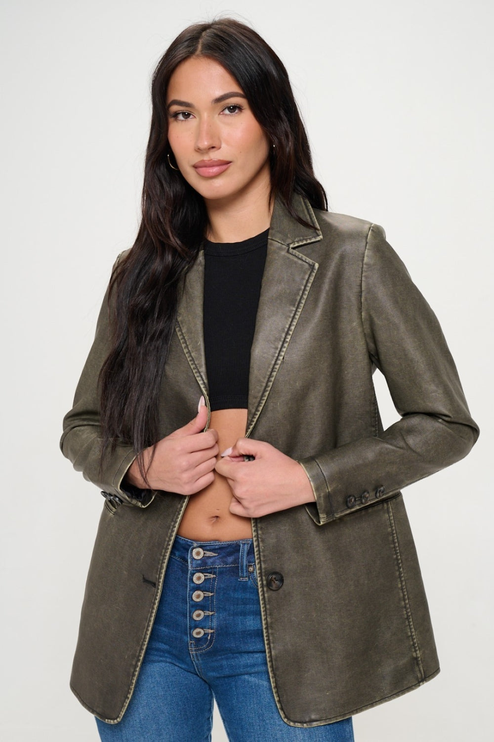Coalition LA Single-Breasted Vegan Leather Blazer 
