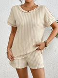 Texture Round Neck Top and Shorts Lounge Set Lingerie & Nightwear