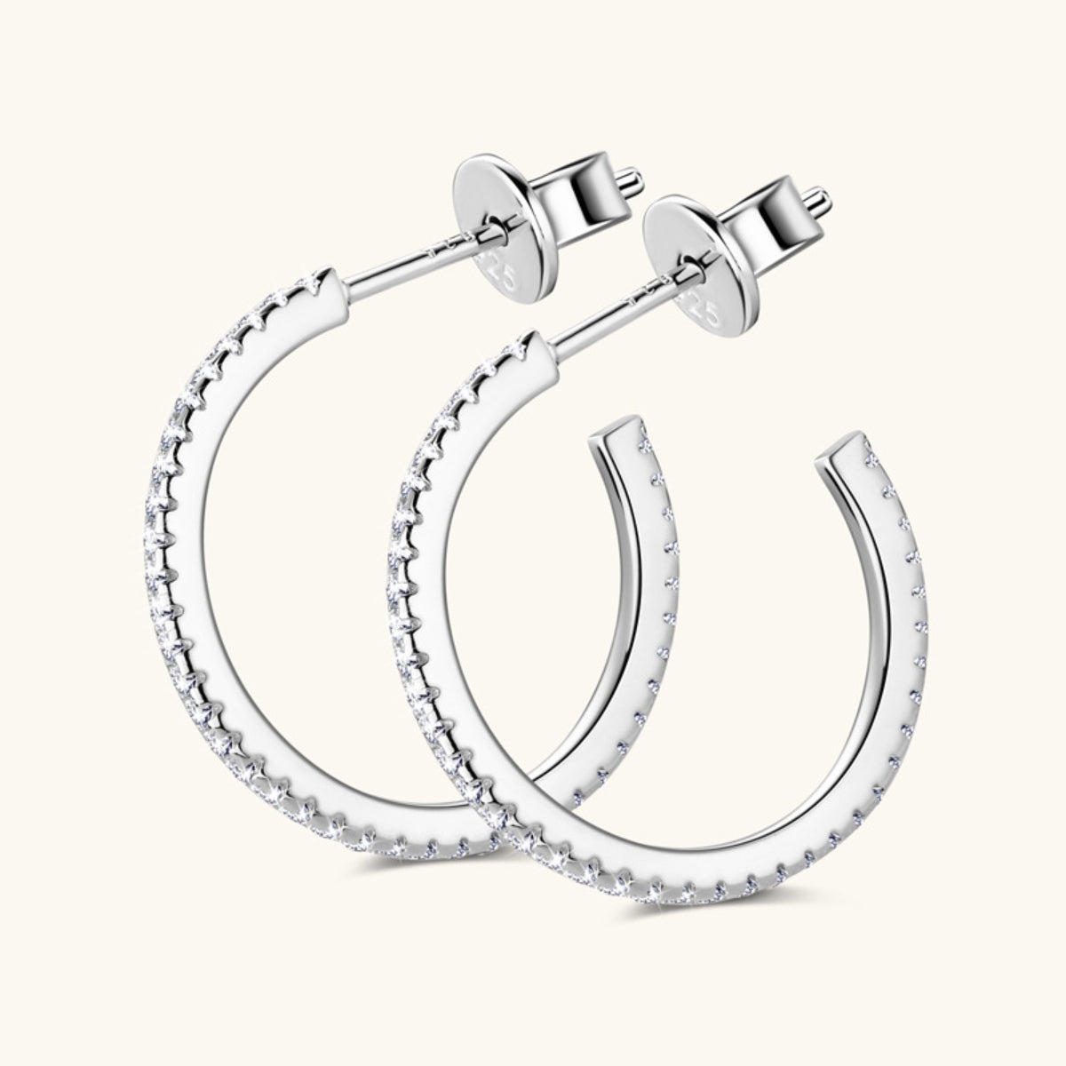 Inlaid Moissanite 925 Sterling Silver C-Hoop Earrings 