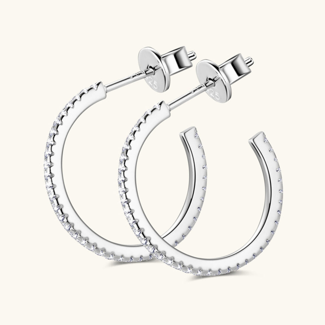 Inlaid Moissanite 925 Sterling Silver C-Hoop Earrings 