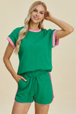 Double Take Full Size Texture Contrast T-Shirt and Shorts Set 
