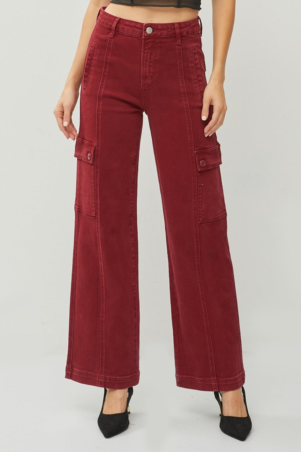 RISEN Full Size High Rise Wide Leg Cargo Jeans 