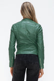 Snobbish Faux Leather Zip Up Drawstring Hooded Jacket 