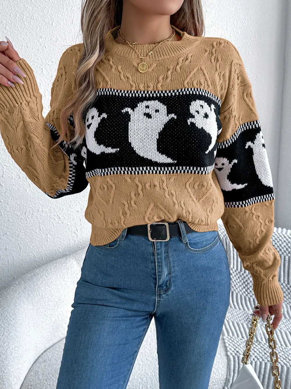 Ghost Round Neck Long Sleeve Sweater 