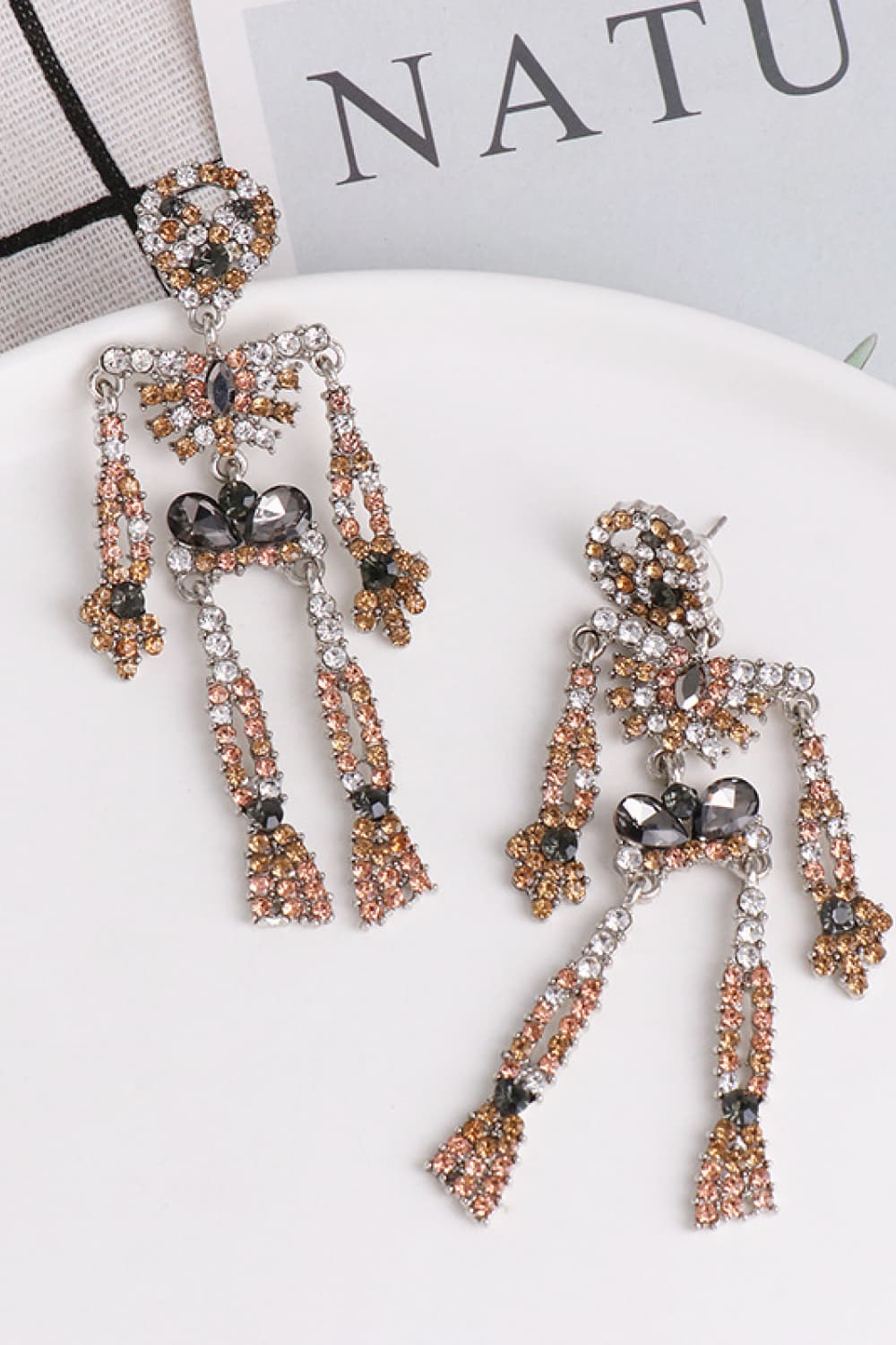 Skeleton Shape Glass Stone Dangle Earrings 