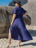 Plus Size Collared Neck Short Sleeve Midi Dress 
