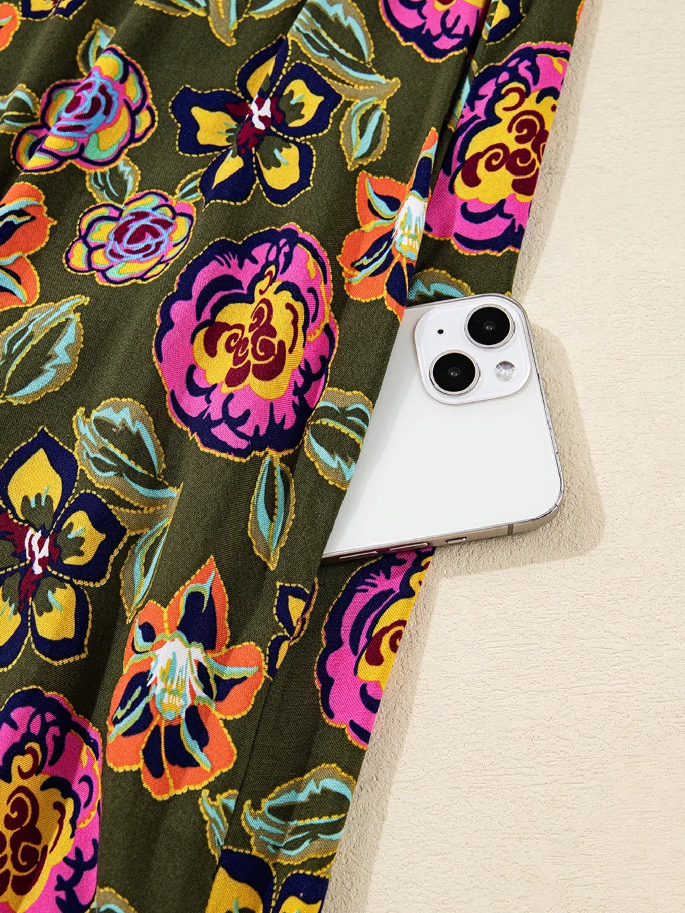 Floral Print Split Neck Bubble Sleeve Shift Mini Dress 