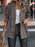 Plaid Button Up Lapel Collar Blazer 