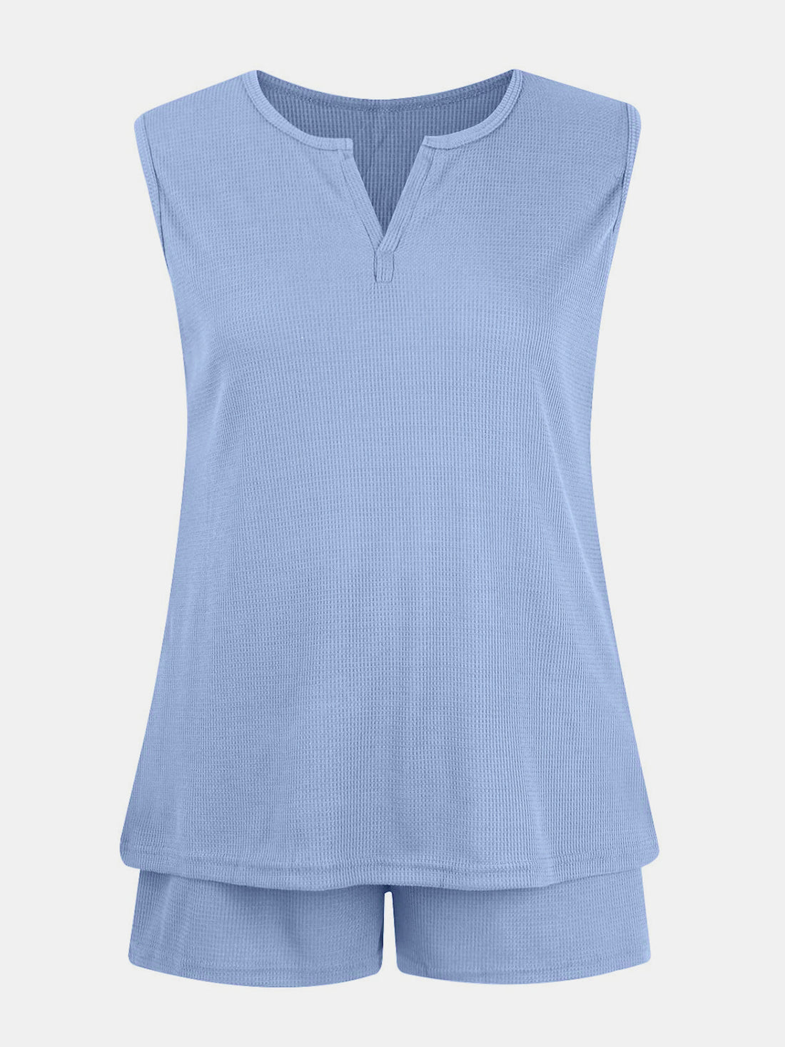 Full Size Waffle-Knit Notched Top and Shorts Set 