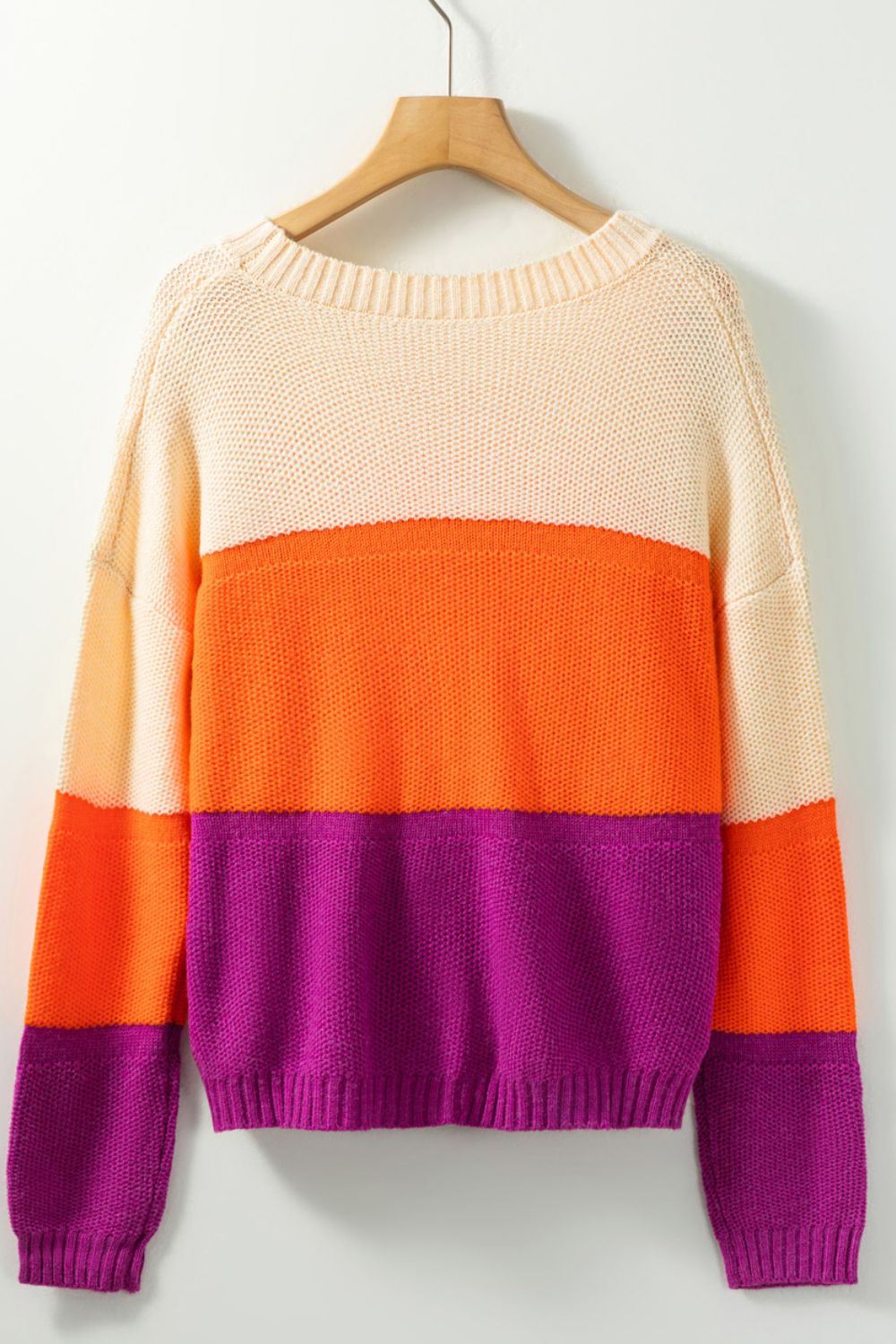 Color Block Drop Shoulder Round Neck Sweater 