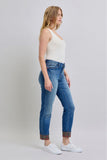 Judy Blue Full Size Plaid Print Cuff Straight Leg Jeans with Pockets 