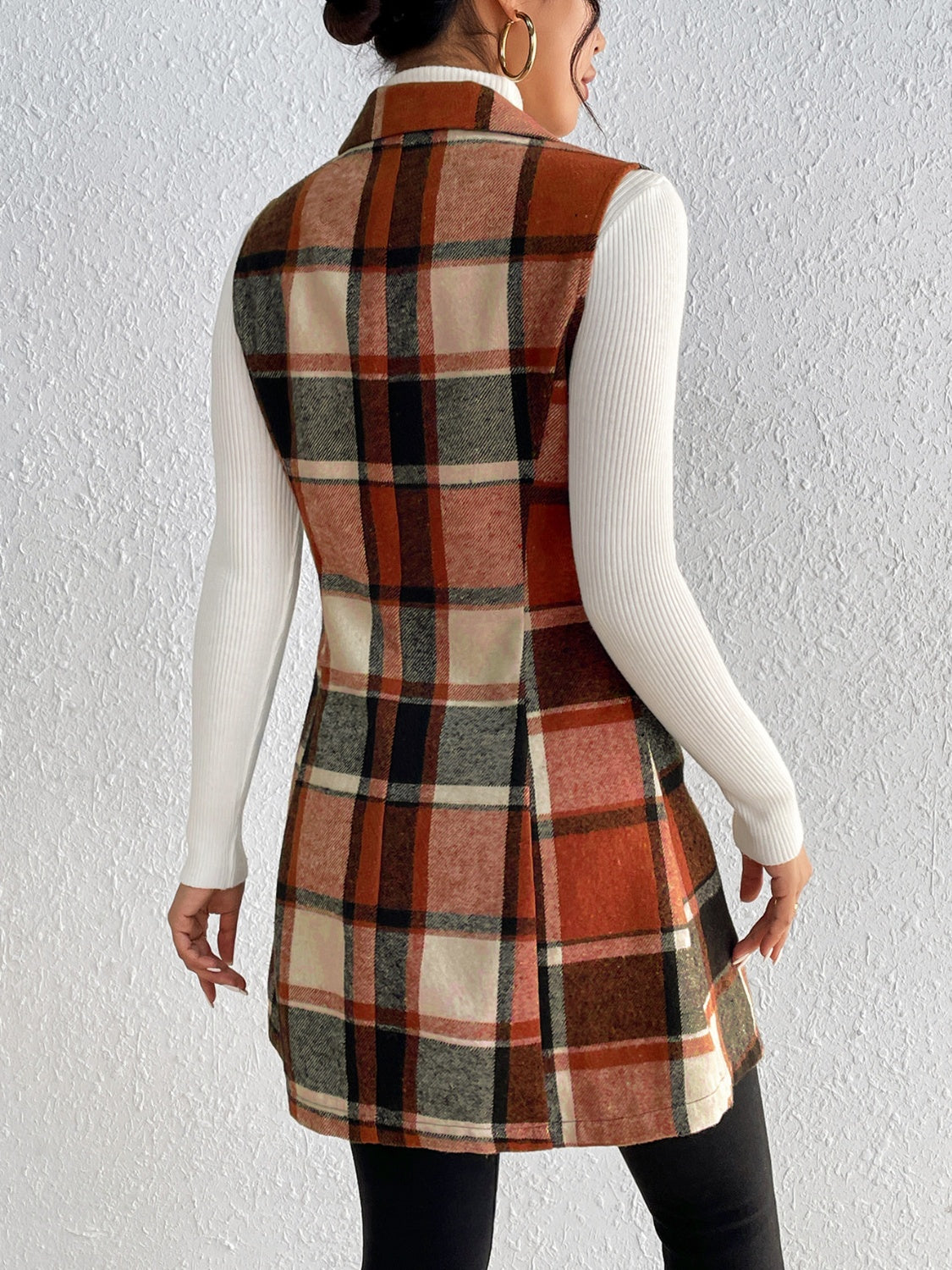 Honey Plaid Button Up Vest Coat 