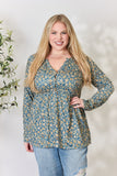 Heimish Full Size Floral Half Button Long Sleeve Blouse 