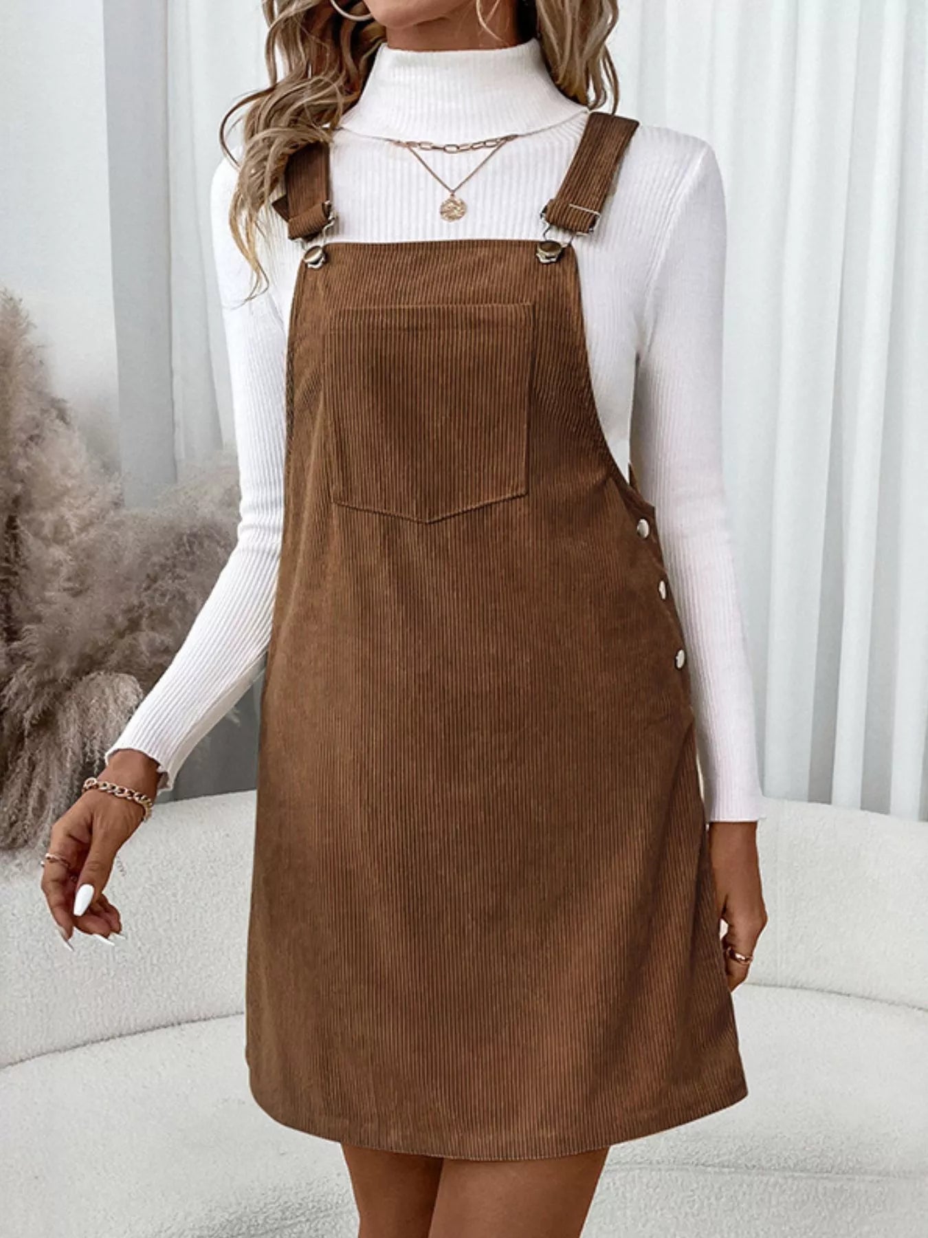 Corduroy Overall Mini Dress with Adjustable Straps 