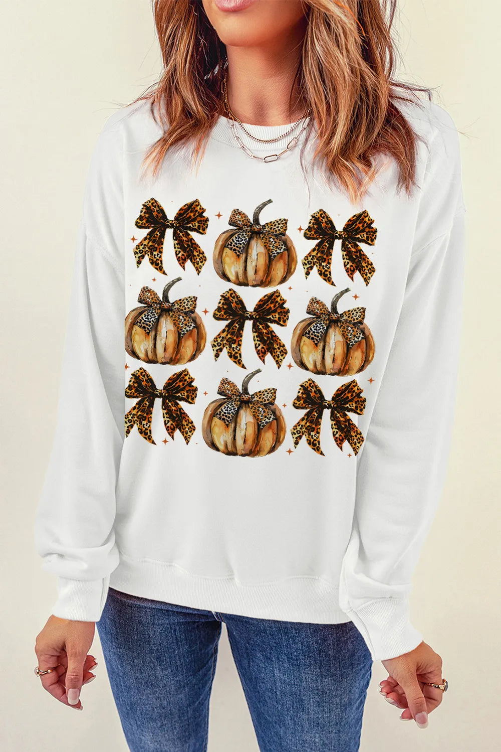 Pumpkin & Bow Graphic Long Sleeve Sweatshirt 