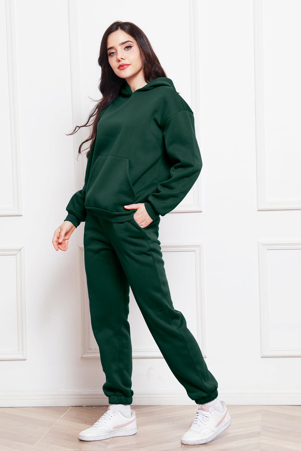 Drop Shoulder Long Sleeve Hoodie and Pants Set 