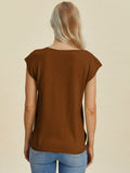 Double Take Full Size Notched Cap Sleeve Knit Top 