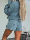 Button-Front Shirt and Mini Skirt Oversized Denim Set Two Piece Dresses
