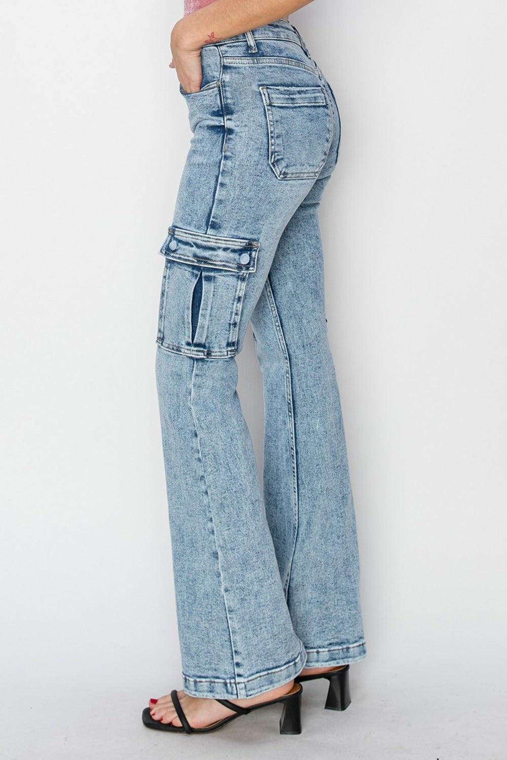 RISEN Full Size High Rise Cargo Flare Jeans 