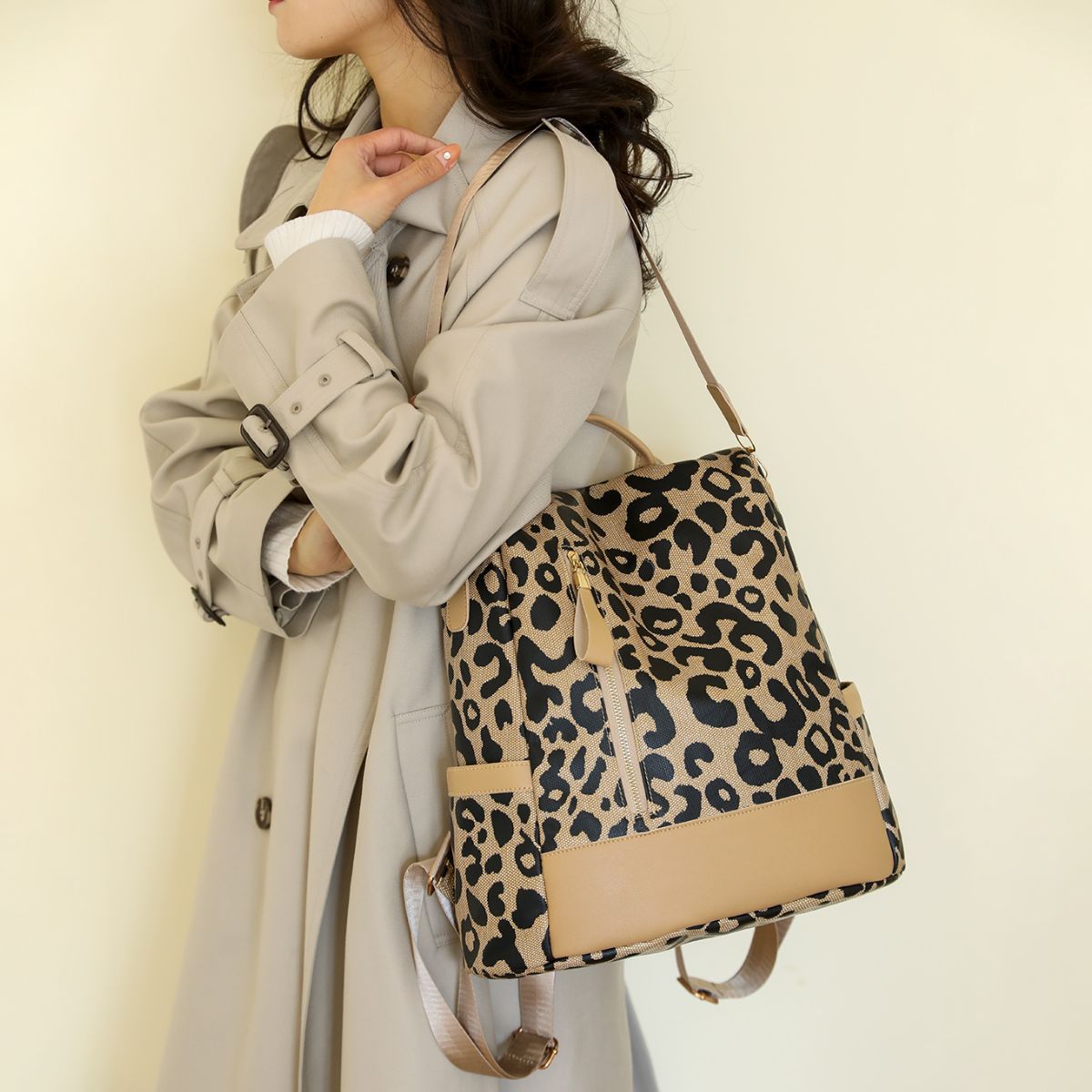 Leopard PU Leather Backpack Bag 