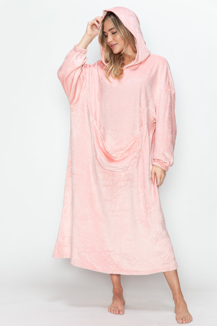 Double Take Full Size Pocketed Hooded Midi Lounge Dress 