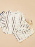 Polka Dot Notched Long Sleeve Top and Drawstring Joggers Lounge Set 