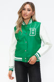 Love Me Now PU Leather Contrast Snap Down Bomber Jacket 