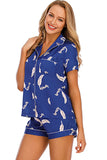 Printed Button Up Short Sleeve Top and Shorts Lounge Set Lingerie & Nightwear