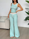 Striped Tank Top and Flare Pants Set