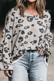 Plus Size Leopard V-Neck Dropped Shoulder T-Shirt 