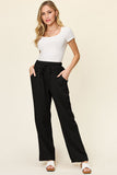 Double Take Full Size Texture Drawstring Straight Pants 