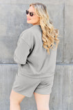 Double Take Full Size Texture Long Sleeve Top and Drawstring Shorts Set 