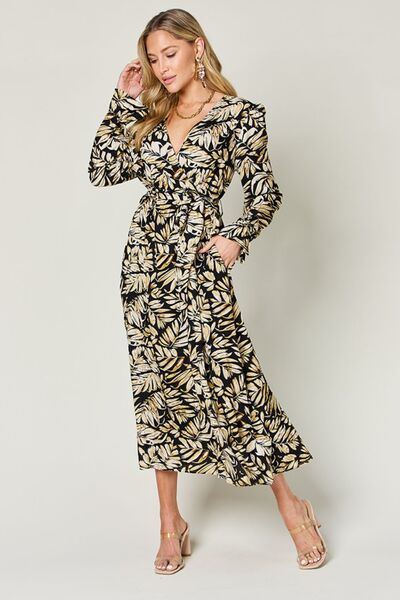 Double Take Full Size Tie Back Flounce Sleeve Dress 
