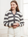 Button Down V-Neck Striped Cardigan 