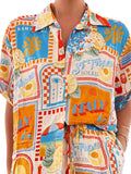 Printed Button Up Shirt and Shorts Set Two Piece Dresses