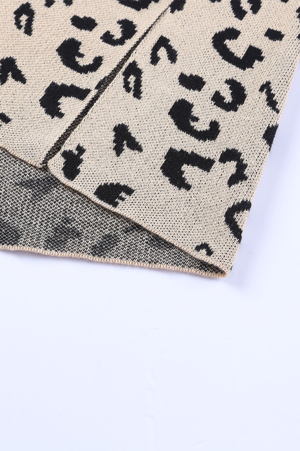 Slit Leopard Mock Neck Dropped Shoulder Sweater 