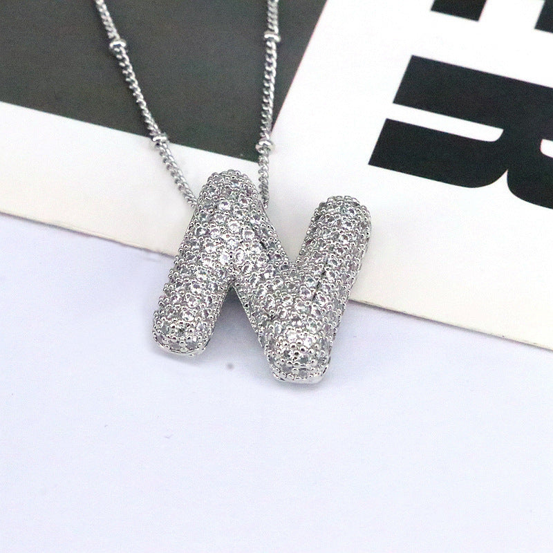 Copper Inlaid Zircon Letter Pendant Necklace 